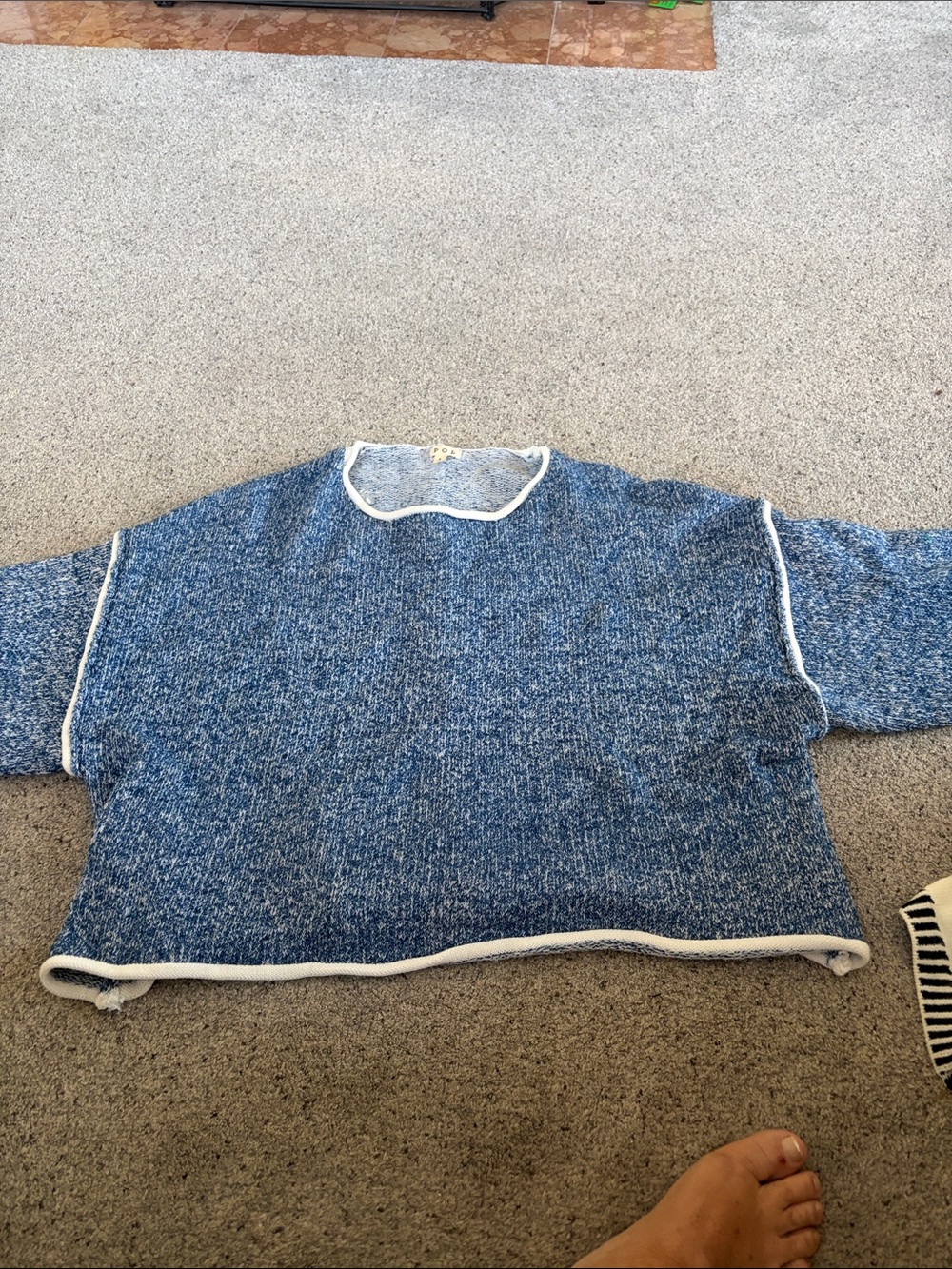 Women’s  Blue Crewneck Sweater with Contrasting Trim